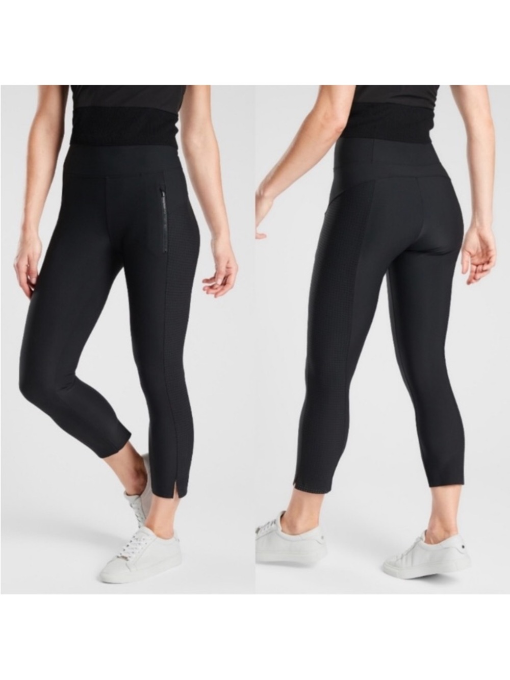 Athleta steller Cropped Slim Pants Raw Hem Black Front Zipper Stretch XL - Picture 1 of 8